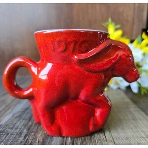 Vintage 1976 Frankoma Donkey Democratic Ceramic Cup Mug Red 70s